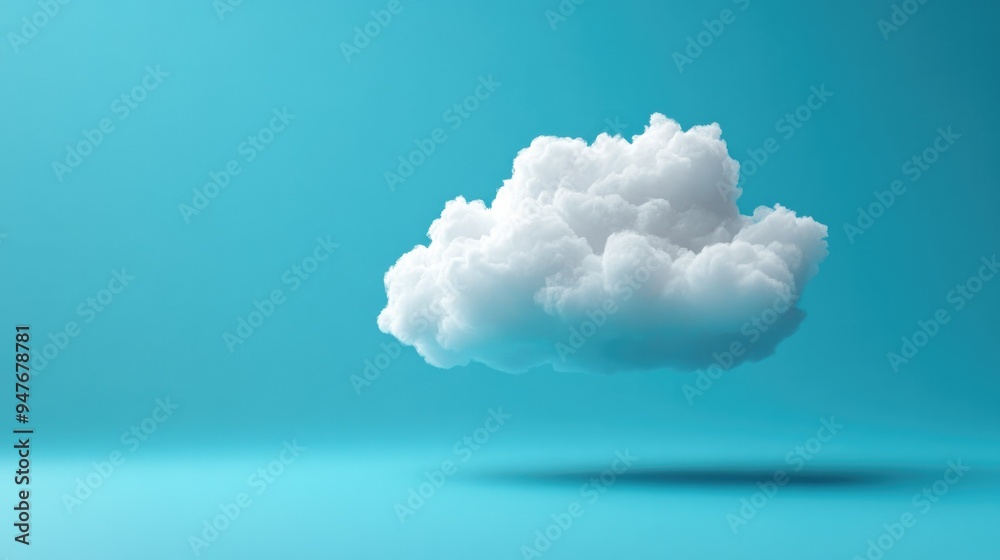 Detailed white cloud floating on a solid blue background, featuring a clipping path for easy incorporation into creative and marketing materials.