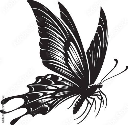 Beautiful butterfly insect silhouette illustration isolated on a white background
