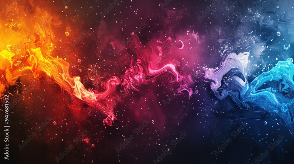 Abstract splashes of bright colors on a dark background, with a clear central area for text, dynamic and vibrant Abstract splashes of bright colors on a dark background, with a clear central area for text, dynamic and vibrant