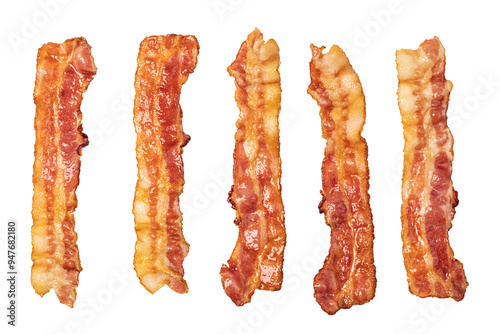 Fotografia Closeup of slices of crispy hot fried bacon Isolated on transparent background