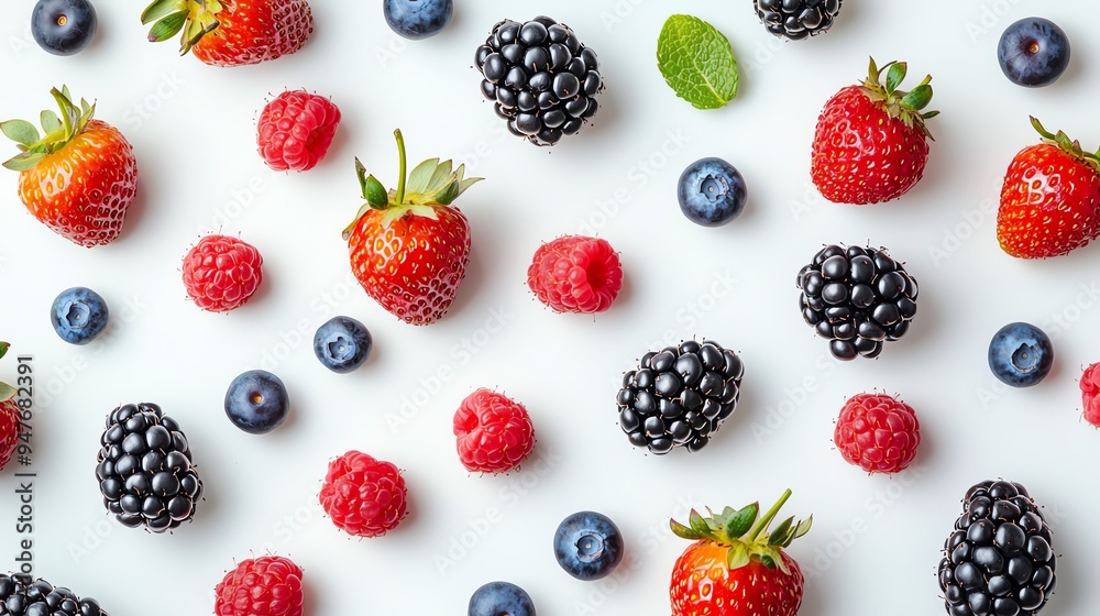 A vibrant assortment of fresh berries laid out on a light background, perfect for health, food, and culinary themes. A vibrant assortment of fresh berries laid out on a light background, perfect for health, food, and culinary themes.