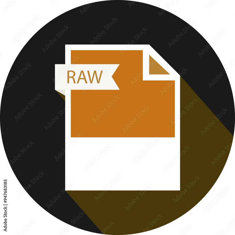 RAW File format icon and black shadow circular shape RAW File format icon and black shadow circular shape