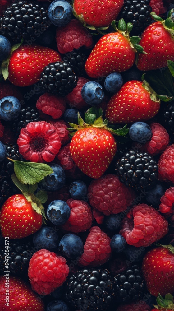 Colorful Background of Fresh Berries: Strawberries, Blueberries, Raspberries, and Blackberries Colorful Background of Fresh Berries: Strawberries, Blueberries, Raspberries, and Blackberries