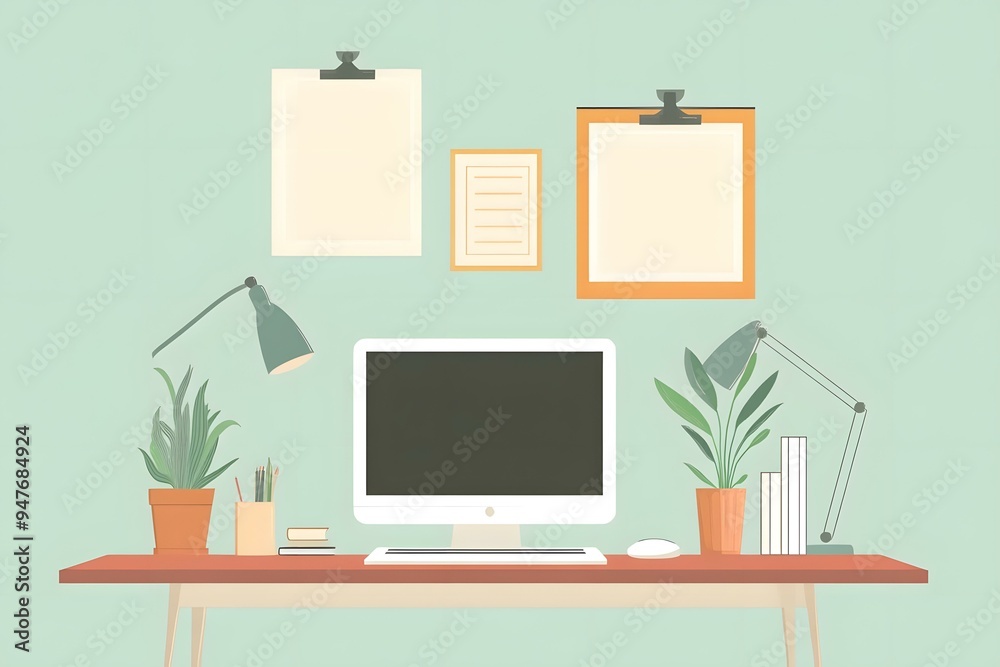 Modern Home Office Workspace With Desk And Computer Modern Home Office Workspace With Desk And Computer