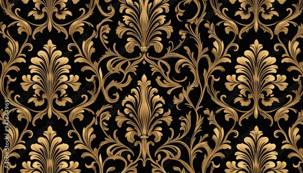 Baroque Gold Damask Pattern Luxurious Floral Design - Generative Ai Baroque Gold Damask Pattern Luxurious Floral Design - Generative Ai