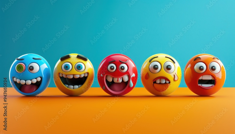 Craft an array of emoji faces with exaggerated emotions, using vibrant colors and high contrast for digital interactions. Craft an array of emoji faces with exaggerated emotions, using vibrant colors and high contrast for digital interactions.