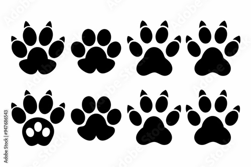 Dog or cat paw print silhouette vector illustration, Animal footprint