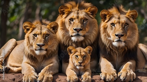 A family of lions at close-up