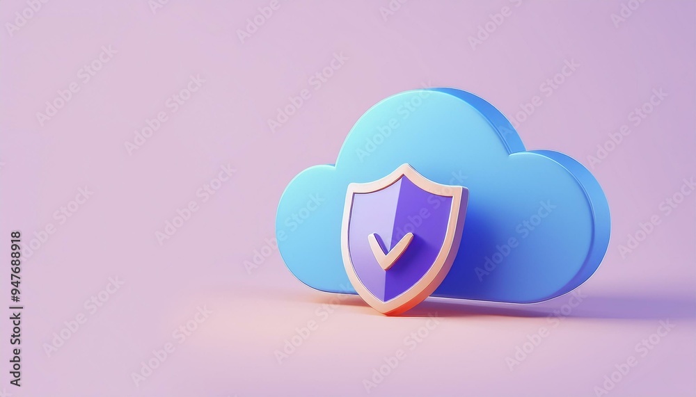 Stylized cloud with a shield representing digital security and data ...