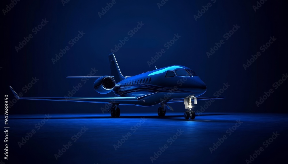 Stunning 3d model of an airplane isolated against a deep blue background for visual impact Stunning 3d model of an airplane isolated against a deep blue background for visual impact
