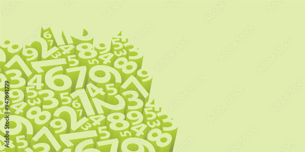 A light green background featuring a tight group of various three dimensional number shapes and copyspace. The digits create a dynamic and visually captivating pattern that adds depth and dimension. A light green background featuring a tight group of various three dimensional number shapes and copyspace. The digits create a dynamic and visually captivating pattern that adds depth and dimension.