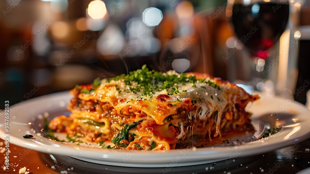 A serving of wonderful lasagna from a restaurant