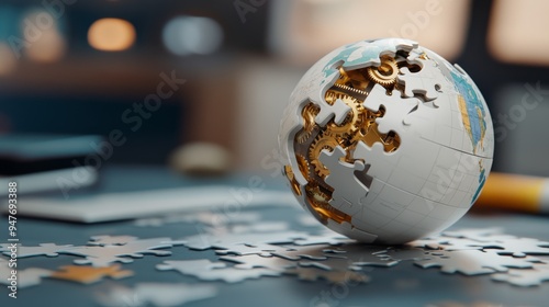 A school globe with a puzzle-like surface