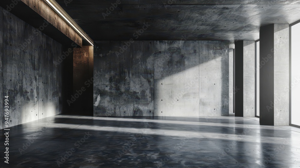 Concrete Room with Sunlight Streaming Through Windows Concrete Room with Sunlight Streaming Through Windows