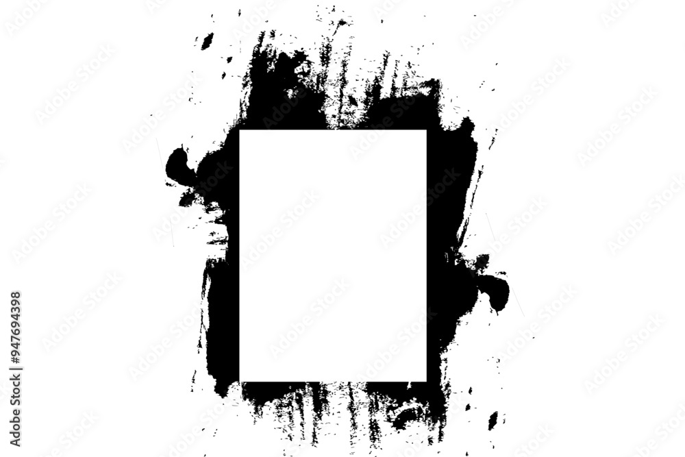 Marco blanco central con fondo de manchas de tinta negra en estilo abstracto