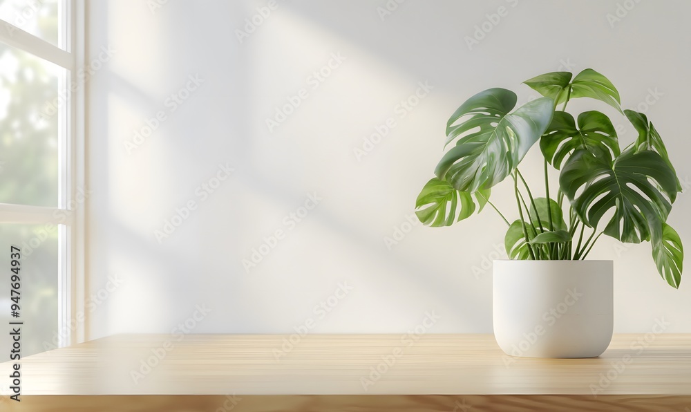 Monstera plant in a bright dining room, Generative AI Monstera plant in a bright dining room, Generative AI