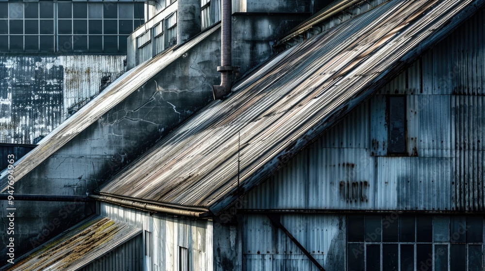 Steel Roof Architecture: Abstract Industrial Warehouse Exterior Steel Roof Architecture: Abstract Industrial Warehouse Exterior