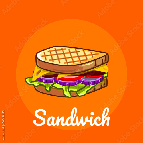 A sandwich design that is still warm and looks delicious, drawn in a simple style