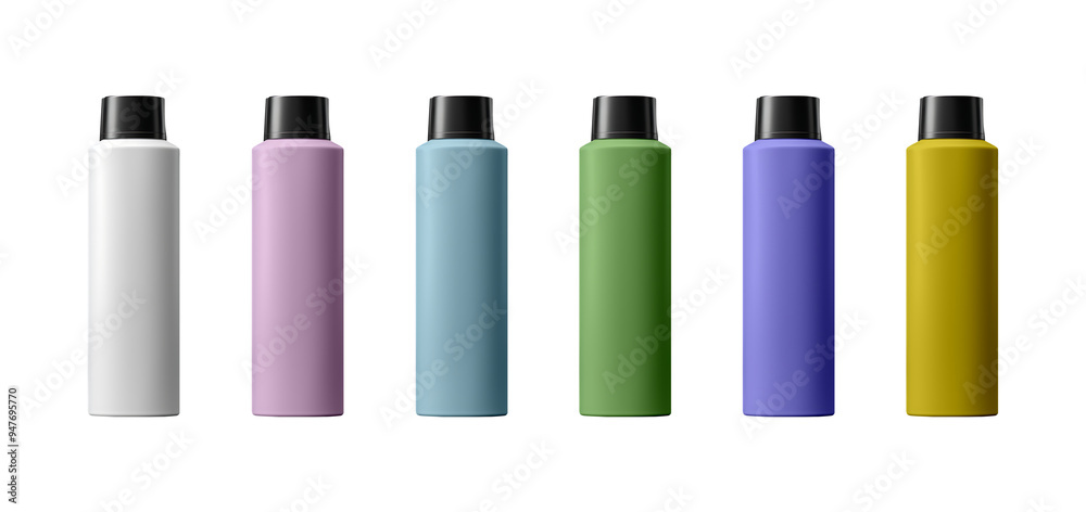 Set of blank cosmetic bottles close-up on white background png Set of blank cosmetic bottles close-up on white background png