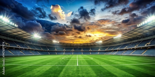 soccer football stadium field with sky and clouds