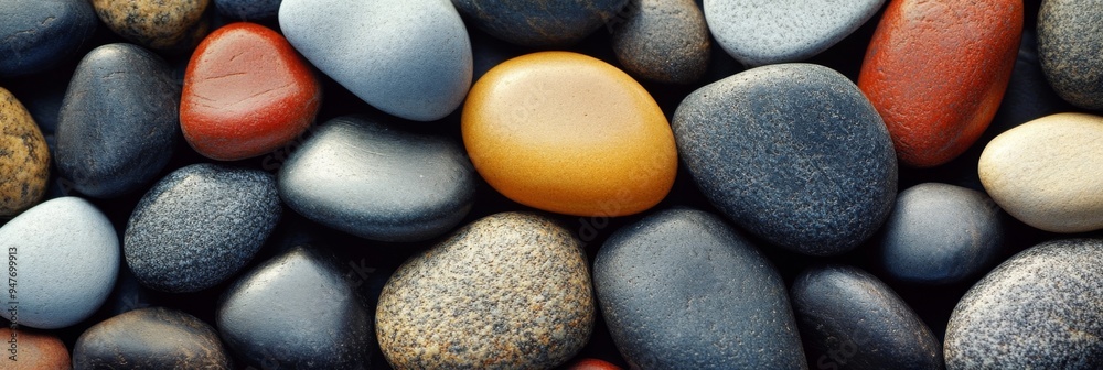 A close up view of Vibrant and Colorful smooth River Pebbles and Stones Background A close up view of Vibrant and Colorful smooth River Pebbles and Stones Background