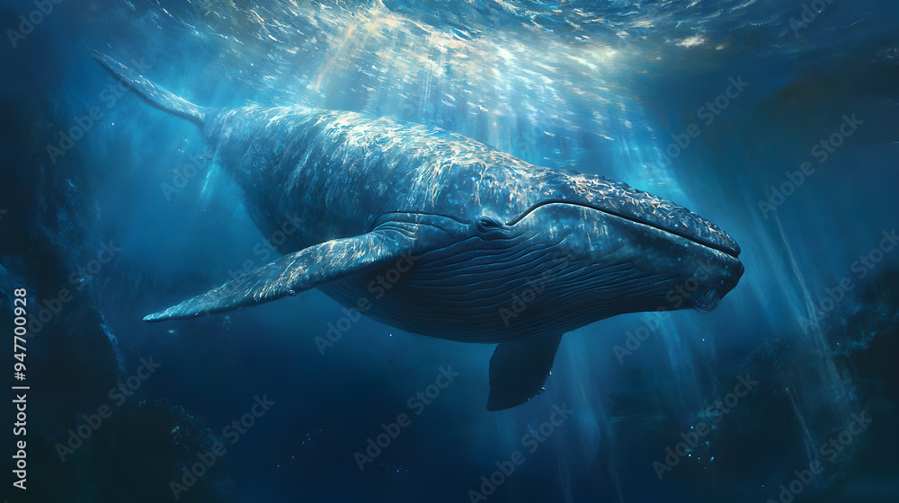 A giant humpback whale swimming elegantly under the ocean A giant humpback whale swimming elegantly under the ocean