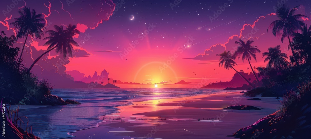 Sunset Beach with Palm Trees Sunset Beach with Palm Trees