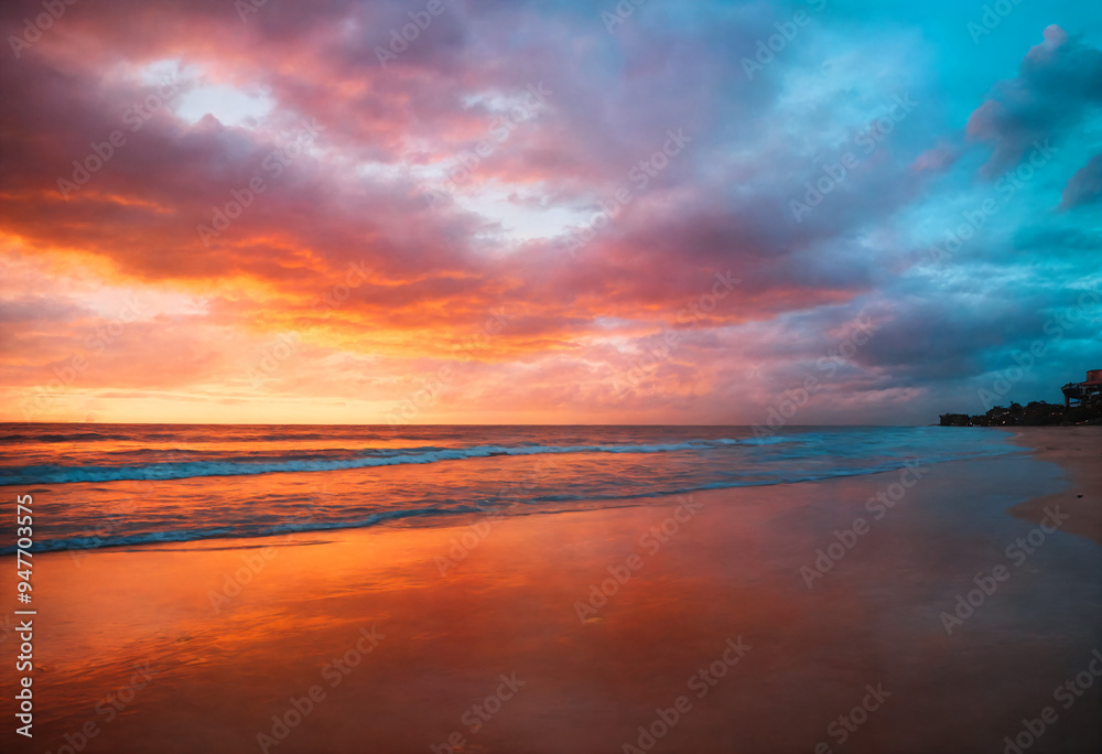 Obraz premium Vivid Sunset Above the Peaceful Sea