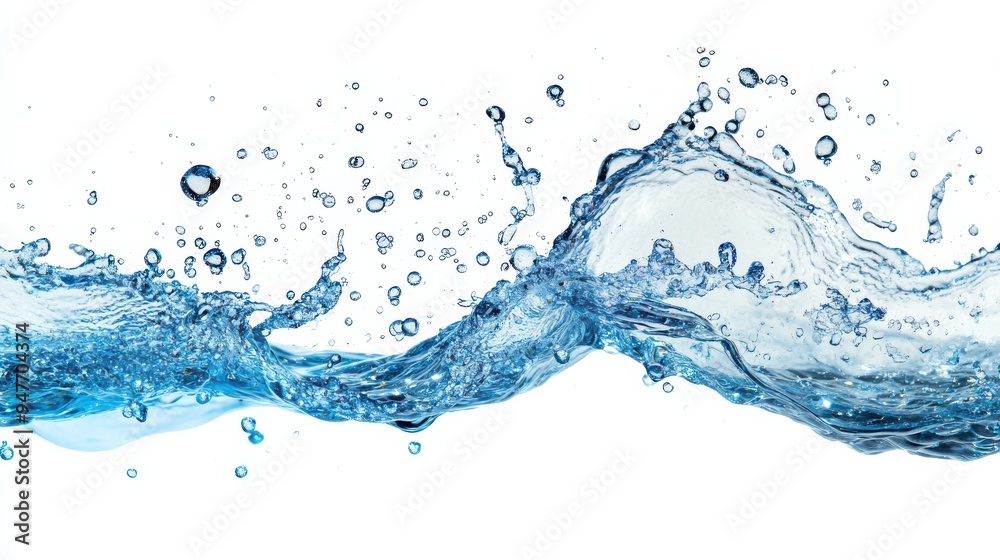 Blue Water Splash on White Background