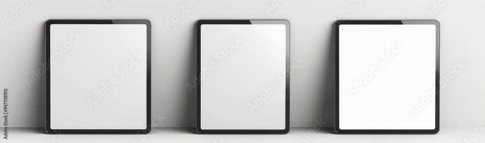 Three Black Tablets with Blank White Screens Three Black Tablets with Blank White Screens