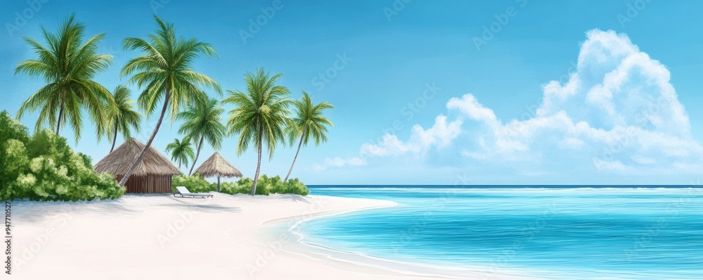 a tropical beach with palm trees swaying gently in the breeze and turquoise water glistening under the sun. a tropical beach with palm trees swaying gently in the breeze and turquoise water glistening under the sun.