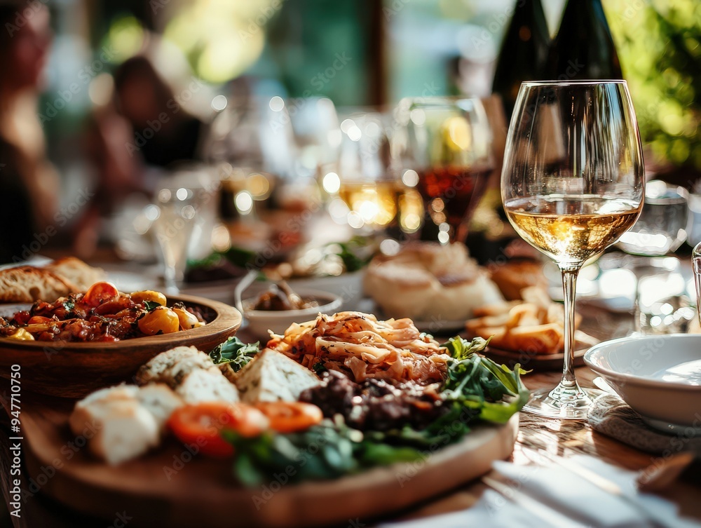 Elegant Outdoor Dining with Mediterranean Cuisine and Wine Elegant Outdoor Dining with Mediterranean Cuisine and Wine