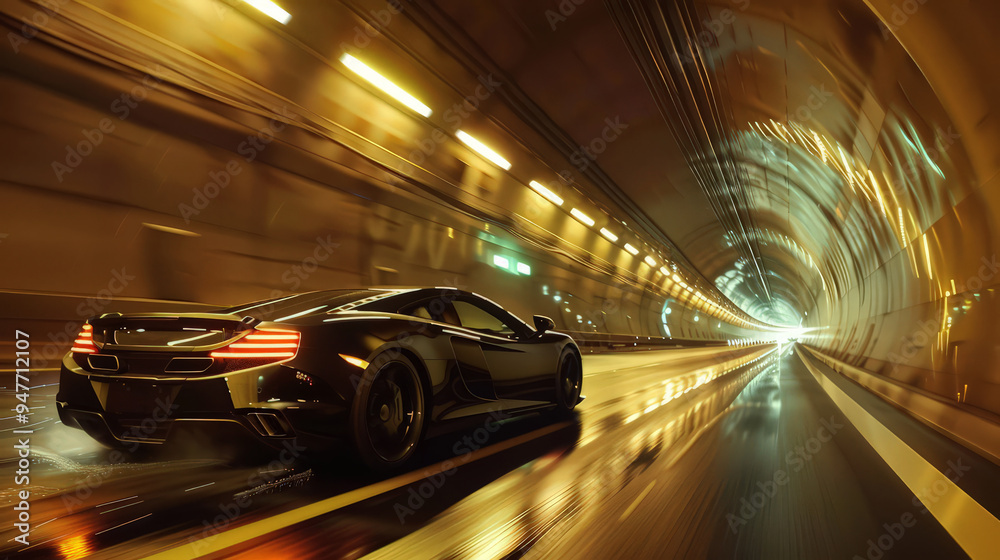 Abstract Car in Tunnel. Time for a fast night drive through the big city Abstract Car in Tunnel. Time for a fast night drive through the big city