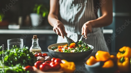 Healthy Cooking at Home: A Woman Preparing Fresh Vegetables in a Modern Kitchen