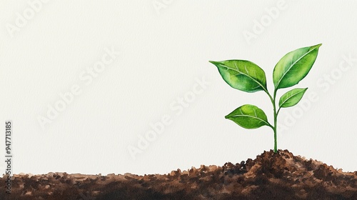 Seedling in rich soil, natural growth, chemical-free agriculture, watercolor style