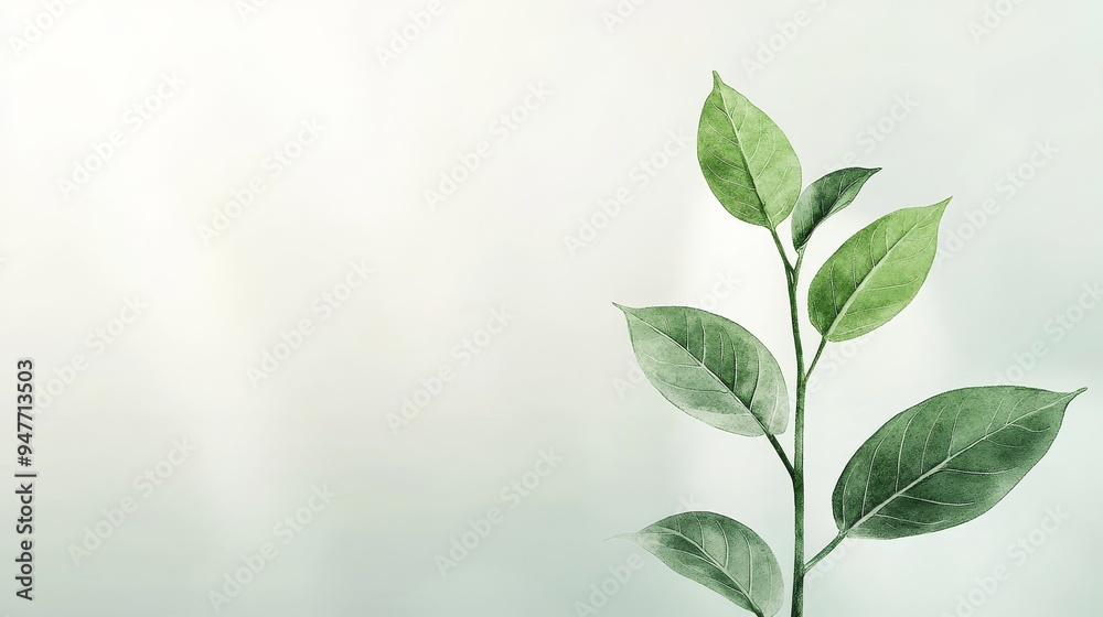 Tender plant in sunlight, organic farming, empty background, watercolor style Tender plant in sunlight, organic farming, empty background, watercolor style
