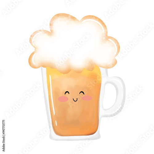 kawaii watercolor drink glass beer cartoon vector element. kawaii drink character