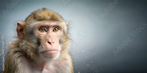 Close-up of a monkey on a plain background, positioned on the right side with ample copy space on the left. Ideal for messaging related to Monkeypox, zoonotic diseases, or wildlife conservation.