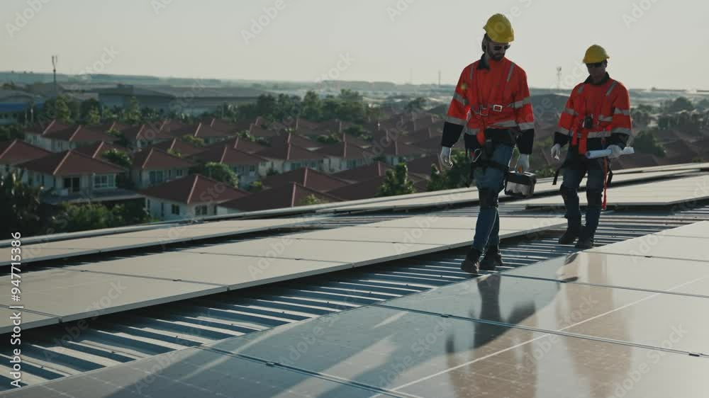 custom made wallpaper toronto digitalMen technicians carrying photovoltaic solar modules on the factory roof. Engineers in helmets installing solar panel systems outdoors. Concept of alternative and renewable energy solar cell.