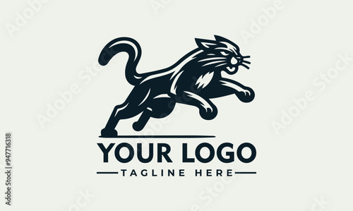 Wild Cat Run Vector Logo illustration Unleash the Symbolism of Speed, Power, and Unbridled Freedom