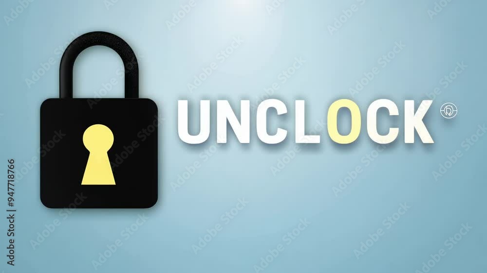 The word unlock gradually appears letter by letter with a padlock icon on a gradient background