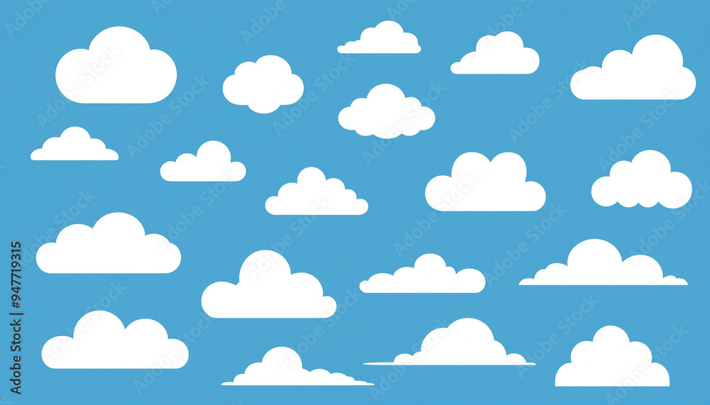 Nuages blancs fond bleu icônes symboles météo éléments isolés. Nuages blancs fond bleu icônes symboles météo éléments isolés.