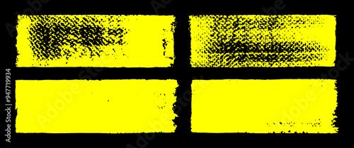Straight thick vector rectangles. Yellow hand drawn brushstroke text boxes. Chinese, Korean, Japanese calligraphy brushstroke set. Rough grunge thick gouache paint texture. Sketchy ink rectangle boxes