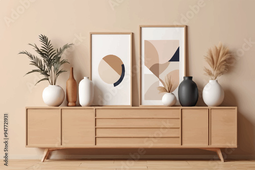 Stylish composition of minimalistic warm interior.