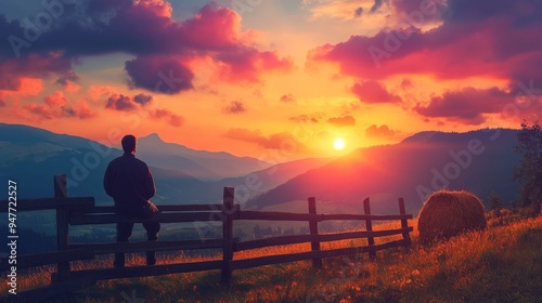 Sunset and clouds from Carpathian fence.