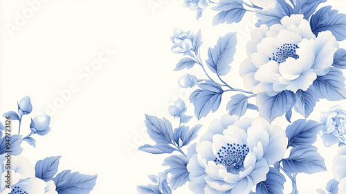 Fototapeta Naklejka Na Ścianę i Meble -  Blue watercolor flowers creating a border on white background