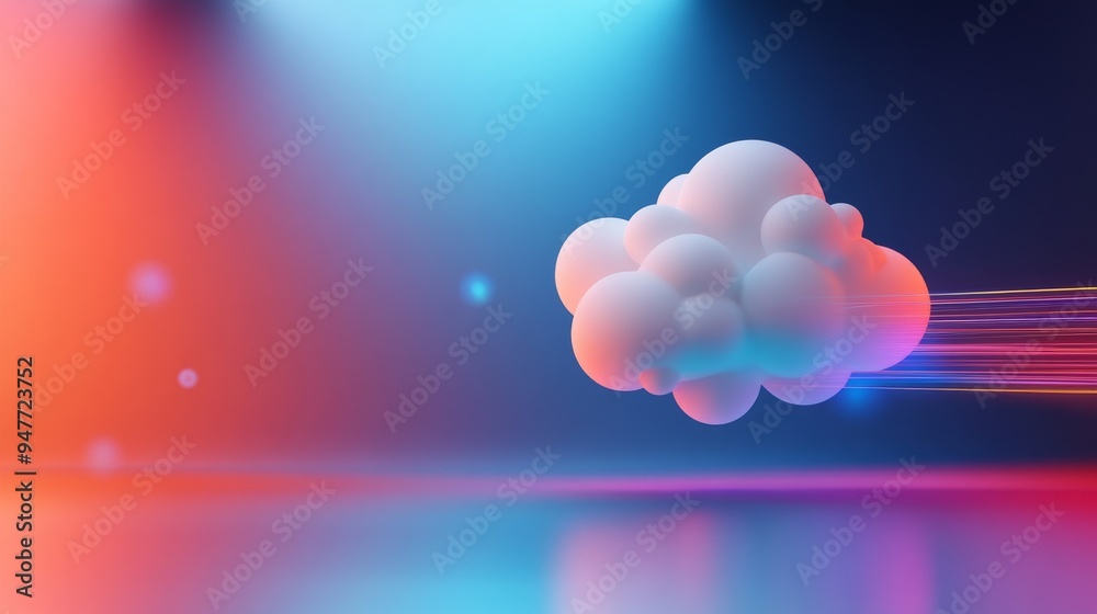 An abstract depiction of a giant, floating concept cloud made up of luminous An abstract depiction of a giant, floating concept cloud made up of luminous