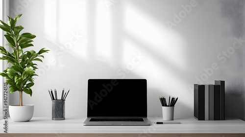 Minimalist and Modern Workspace with Sleek Desk Setup and Natural Lighting