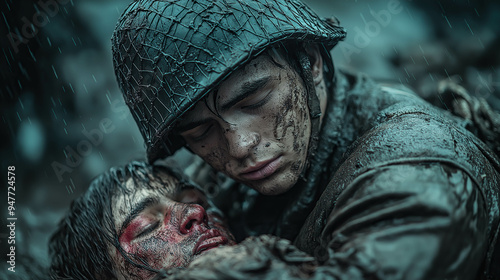 Cinematic of World War II soldiers. Military operation and War Concept. Generative Ai. photo