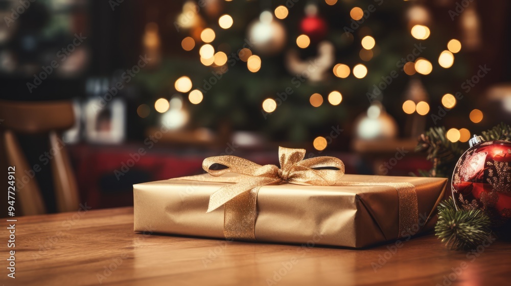 Festive Christmas Gift Wrapping Displayed on Table - AR 16:9 Festive Christmas Gift Wrapping Displayed on Table - AR 16:9